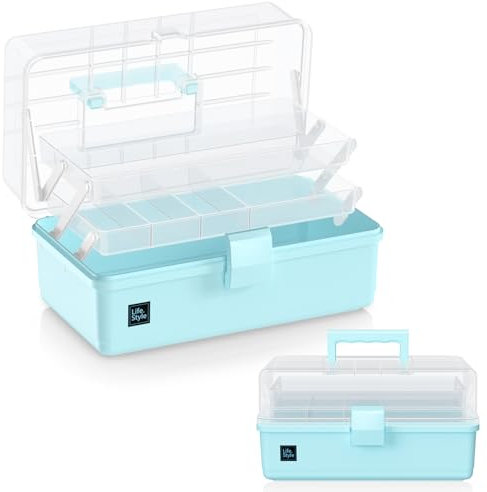 ARJudy Craft & Storage, 3-Layer Folding Clear Plastic Organizer, Portable Tool Box, Multipurpose Box Organizer for Medicine, Sewing, Nail, Art Supplies