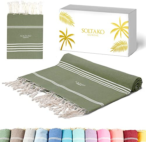 SOLTAKO Fouta Beach - Fouta XXL - Asciugamano da spiaggia anti-sabbia - Telo da bagno per Hammam, Sauna, Yoga, Picnic - Fouta Beach 200x200 cm - Lenzuolo 2 Persone