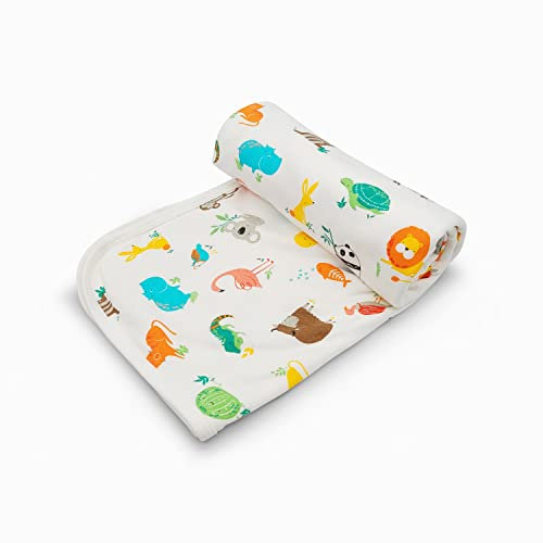 Happy Linen Company Animal Alphabet 100% BCI Cotton Jersey White 90 x 90 cm Warm Soft Baby Blanket