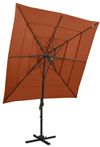Tidyard Sombrilla de Jardín Sombrilla de 4 Niveles con Poste Aluminio Terracota 250x250 cm,Parasol de Aluminio Inclinable con Techo de Ventilación y Manivela para Terraza Balcón Exterior Café