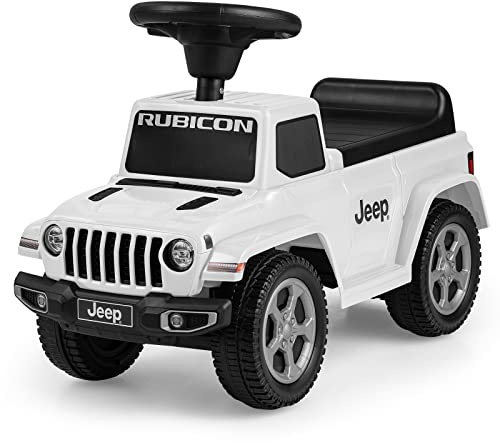 COSTWAY Ride on Push Along Car, Jeep Licensed Baby Foot to Floor Slider with Horn & Engine Sound, Storage Compartment, Toddler Sliding Walker for 18-36 Months (White)
