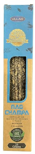 Ancient Wisdom Incienso Orgánico de Nag Champa - ULLAS - Hecho a Mano - 25gr - Hecho en India - 100% Natural - Hostenatura