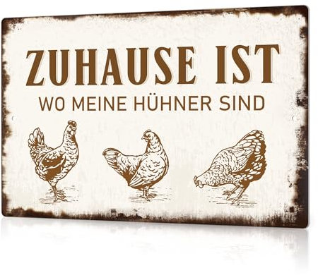 Putuo Decor 1 Stück Huhn Metall Blechschild, Vintage Plakette Poster Wand Kunst Dekor für Hühnerstall Bauernhaus, 7,9 x 11,8 Zoll, Zuhause Ist, Wo Meine Hühner Sind