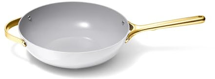 Caraway Non-Stick Stir Fry Pan - 12” Wok-Inspired Pan - Free From Forever Chemicals - High-Sloped Walls - Stainless Steel Handles - White