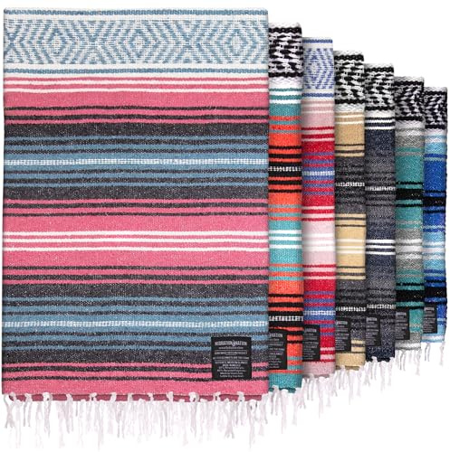 Authentic Handmade Mexican Blanket 70x50, Indian Yoga Blanket, Azure