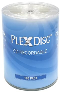 PlexDisc CD-R 700MB 52X - CD en blanco plateado brillante para música y datos, paquete de 100 discos CD-R en blanco para grabar, grabar y almacenar (sin contenedor)