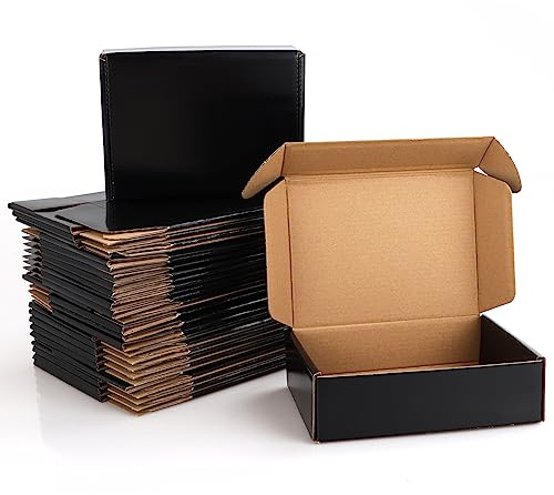 MUXHEL 30 unidades de cartón corrugado de color negro, 17,7 x 12,7 x 5 cm, pequeñas cajas de regalo para montar, cajas de paquetes para pequeñas empresas, para envío, embalaje, artesanía, regalos