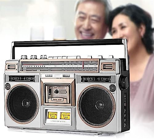 Reproductor de casete Bluetooth retro, reproductor de cinta vintage con radio AM/FM/SW, grabadora de casete, guarda en disco flash USB, perfecto para reuniones familiares y viajes