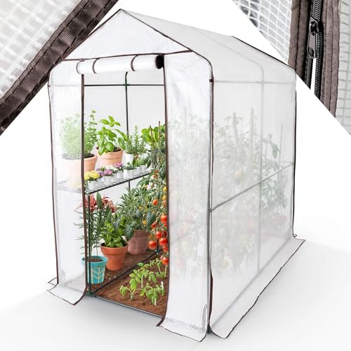 Arebos Premium Foliengewächshaus Gewächshaus mit 2 Ebenen - 120 x 186 x 190 cm Treibhaus mit Ablagen - Platzsparend, Hochwertiges Anzuchthaus Garten Balkon Stabil & Einfach zu Montieren