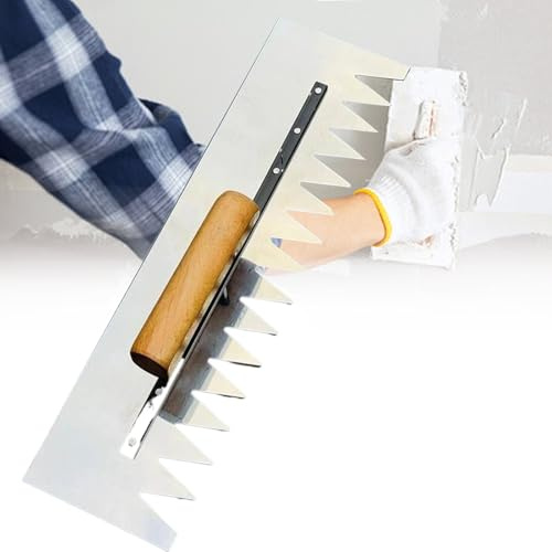 Générique Truelle à Dents carrées en Acier à Dents de scie for Le plâtrage, l'application de Colle à carrelage et Les travaux de maçonnerie. Cadre en Alliage d'aluminium et Acier Inoxydable - 40 cm.