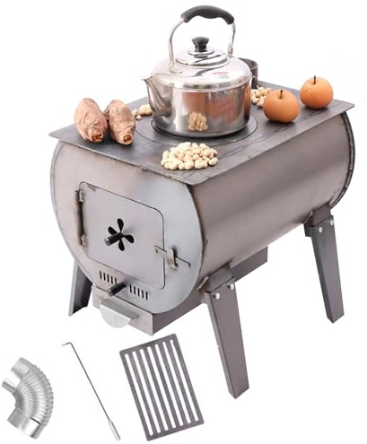 Stufa a Legna Portatile, Stufe a Legna con Ampio Porta Legna, per Cucinare, Riscaldare, Giardino, Barbecue, Utilizzabile con Legna da Ardere, Carbonella, Pellet