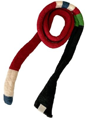 Kashmirscarf， Stickad ullhalsduk for kvinnor flerfärgad 160x15 cm(Red Black)