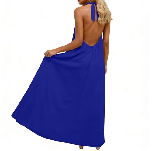 Keuvium Backless Cami Dresses for Women Solid Color Casual Summer Holiday Dresses for Women Sleeveless Long Maxi Casual Sundress Ladies Flowy Open Back House Dress Long Sundress with Back Tie