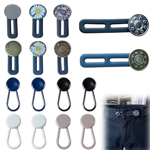 16 piezas de botón de extensión de cintura de pantalones, juego de extensión de pantalones para el embarazo, extensión de botón de pantalón ajustable, extensión de botón sin costura para damas y
