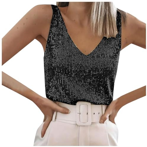 Camiseta sin Mangas con Lentejuelas para Mujer Camisetas con Brillos Y Brillos Top con Lentejuelas Brillantes Camisetas Purpurina para Fiestas Sexy Camisola Top para Ropa Calle Casual y de Festivo