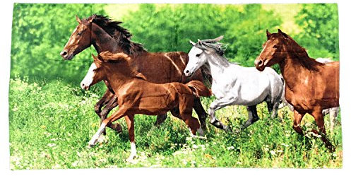 Strandlaken Strandtuch Badetuch Wildnis Pferde Natur Reiten Velours Frottee 75x150 cm
