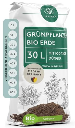 Bio Grünpflanzenerde 30 L - Zimmerpflanzen Erde aus 100% nachwachsenden Rohstoffen - Erde für Zimmerpflanzen mit Dünger - Zimmerpflanzenerde - Blumenerde - Pflanzenerde Zimmerpflanzen