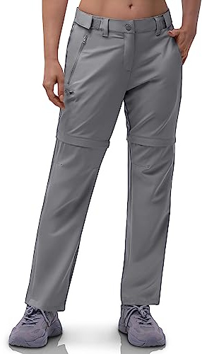 Outdoor Ventures Women's Convertible Pants, Quick Dry Hiking Zip-Off Pants, Stretch Lightweight Cargo Pants Grey