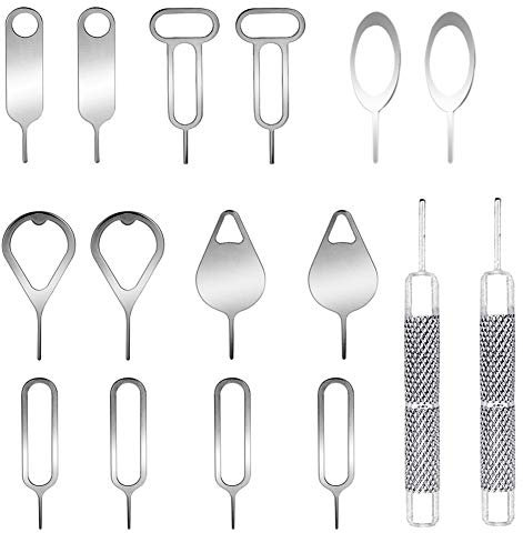 16 Piezas de Extractor de Tarjeta SIM,Bandeja de Herramientas de Apertura,Clavijas de expulsión, abridor de Agujas,eyector Compatible con Todos los iPhone,iPad,HTC,Samsung Galaxy,teléfono Celular