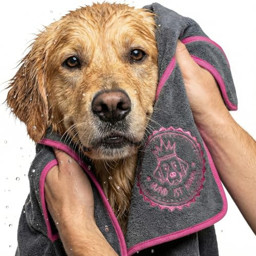 HUND IST KÖNIG Hundehandtuch extra saugfähig - Hunde Handtuch saugstark aus Mikrofaser mit 4 Eingriffen - Weiches XL Microfaser Handtuch für Hunde - Premium Hunde Trockentuch, schnell trocknend