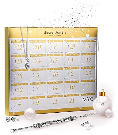 MYC-PARIS - MYC Adventskalender - Silberfarbe - Armband + Anhänger + Ohrringe - Hochwertiger österreichischer Kristall - Geburtstagsgeschenk, Muttertag, Weihnachten