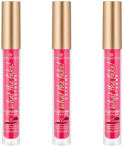 essence what the fake! EXTREME PLUMPING LIP FILLER, Lipgloss, Rot, feuchtigkeitsspendend, glättend, vegan, ohne Parabene, ohne Mikroplastikpartikel, Nanopartikel frei, 3er Pack (3x4.2ml)