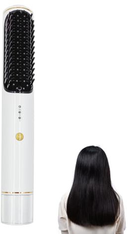 ABHI Ionico Pettine Piastre Cordless con 3 Livelli Temperatura USB C Tipo C Anti-scottatura Elettrico Portatile Spazzola Lisciante per Capelli Styling - Bianco Perla