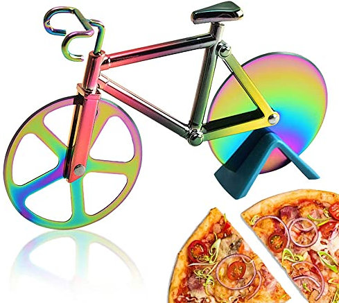 La Llareta Fahrrad Pizzaschneider, Edelstahl Pizza Schneider, Doppel Pizza Cutter Mit Scharfem Schneiderad, Leicht Zu Schneiden, für Party(Titanium)