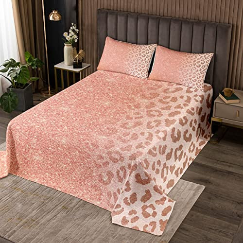 Tagesdecke mit Galaxy Leopardenmuster 220 x 240 cm Tagesdecke mit Gepardenmuster Glitzer Pailletten Wildtier gesteppt für Mädchen Kinder Teenager Frauen Roségold Ombré Steppdecke 2 Kissenbezüge