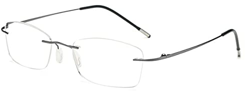 KOOSUFA Titan Randlose Brillengestelle Blaulichtfilter Brille Retro Computerbrille Herren Damen Metallrahmen Ultra Leicht Gaming Brille ohne Stärke Grau