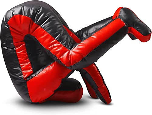 MMA träningsdummy (defensiv position) för boxning, strid, kastning, brottning, karate, jiu-Jitsu, brottningsträning – ofylld (svart röd, 178 cm (70 tum)