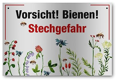 Apoidea – Bienen Schild zur Warnung aus Aluminium weiß / Imkereibedarf / Bienenzubehör und Imkerzubehör / Bienenzucht Zubehör / Imkerbedarf