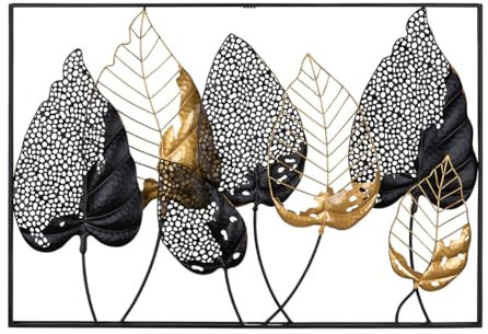 GILDE Quadro decorativo XXL foglie – metallo decorazione da parete rettangolare – decorazione soggiorno – colori: nero oro argento – 95 x 65 cm