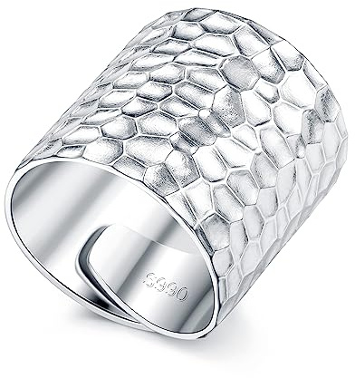 KRFY Bagues en Argent 990 pour Femmes Hommes Bagues Large et Réglables Fait à la Main Bague Dôme Faite à la Main Bague en Argent pour Femmes Hommes, Réglables