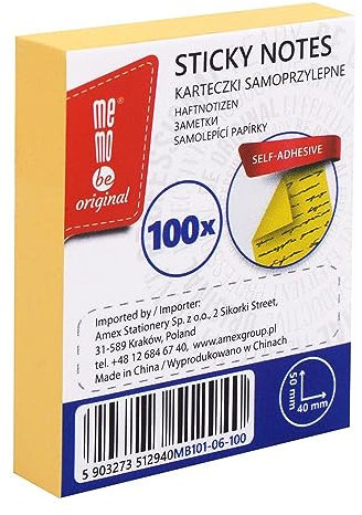 MEMOBE Haftnotizen Klebezettel – Sticky Notes – Haftnotizen Set – Selbstklebende Notizzettel – Postit Haftnotizen – Reusable Sticky Notes – Pastel Sticky Notes – 40x50mm 100 Karten - Gelb