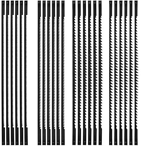 Retrok Lot de 24 lames de scie à chantourner avec tige - 133 mm - 10/14/18/24 dents - En acier au carbone - Pour bois, mousse, plastique - 6 pièces de chaque taille (24 pièces)