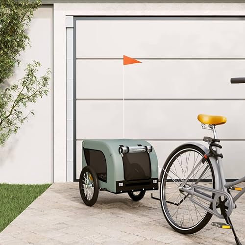 ARKEM Rimorchio per Cani, Rimorchio per Cani in Bicicletta, con Logo Riflettente E Piccola Borsa,Rimorchio da Bici per Animali Grigio e Nero Oxford e Ferro