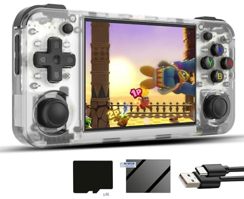 RG35XX H Linux Retro-Handheld-Spielkonsole 35xx H mit Einer 64G-Karte Vorinstallierte 6900-Spiele (ANBERNIC RG35XX H-White-Latest)