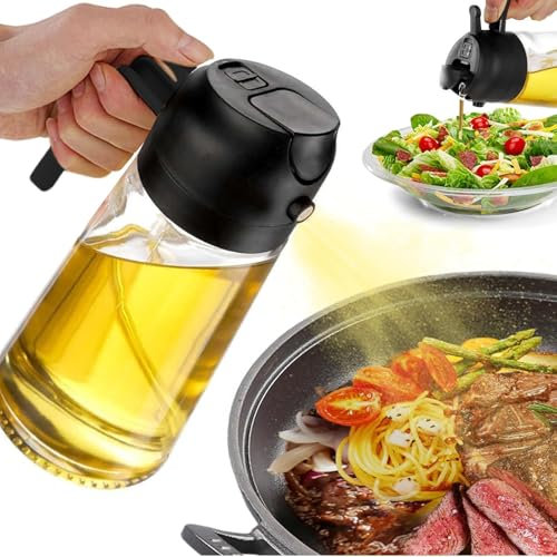 SWEET VIEW 470ml 2 en 1 Dispensador de Aceite y Pulverizador de Aceite, Vertedor Dispensador de Aceite de Oliva para, Cocina, Cocinar,Freidora de Aire,Ensalada, Barbacoa (Negro)