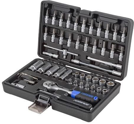Forsage Steckschlüsselsatz 1/4 Zoll 51 tlg. kompakter Ratschenkasten Steckschlüssel Set mit kurzen und langen Nüssen, umfangreichem Zubehör im Werkzeugkoffer für Montage Reparatur und Wartungsarbeiten
