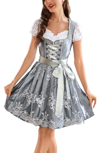 VAFADRESS Costumes 3 Pcs Oktoberfest Dress Women's German Dirndl Dress for Bavarian Oktoberfest Carnival Outfits Gray M