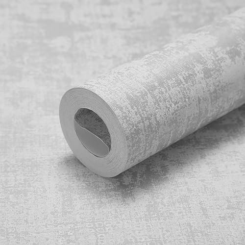Trafagala Grey Concrete Wallpaper Shabby Chic Wallpaper Industrial Textured for Living Room Bedroom Fireplace Decorative Wall Paper Roll with Distressed Pattern Silver Glitter Metallic Detailing