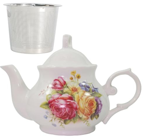 Classic Vintage British Royal Style Ceramic Teapot, 30OZ Large Teapot Perfect for Everyday Gatherings (Red, Large)