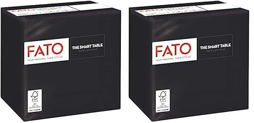 Fato - Servilletas de Papel Desechables, Ideales para Aperitivos y Cócteles, Paquete de 200 Servilletas, Tamaño 24x24, dobladas en 4, de 2 capas, Color Negro, 100% Puro Papel de Celulosa
