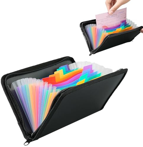 A6-fack för A6, dokumentmapp med dragkedja, organisationsmapp med 13 fack, dokumentmapp för checkar, räkningar, kvitton, biljetter (21 x 13 cm)
