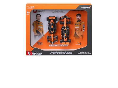 Bburago F1 Formula MCLAREN MCL38 (2024) - NORRIS AND PIASTRI 2 Pack -1:43 Scale - Incredibly Detailed Die-Cast Replica Collectible Race Car Models, Multiple Colours