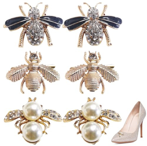 EOYVAIL Decoración de zapatos,6 clips metálicos con forma de abeja y diamantes de imitación para decoración de zapatos, flores y bolsos, accesorios con forma de abeja y perlas.