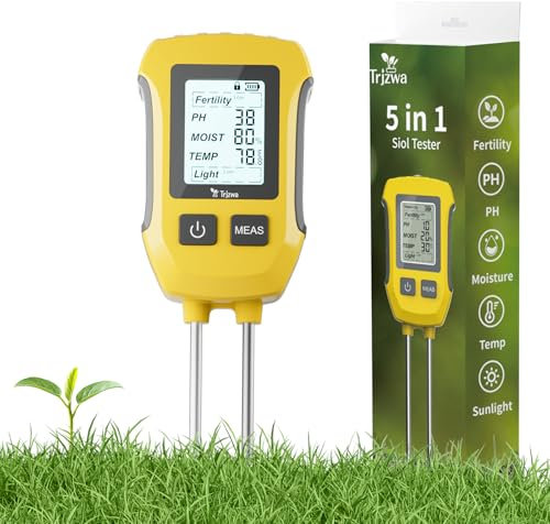 TRJZWA Medidor de Humedad de Plantas 5 en 1 para Fertilidad/PH/Humedad/Temperatura/Intensidad de luz Solar con Pantalla LCD Retroiluminada para Jardín, Césped, Bonsai Medidor de PH de la Tierra