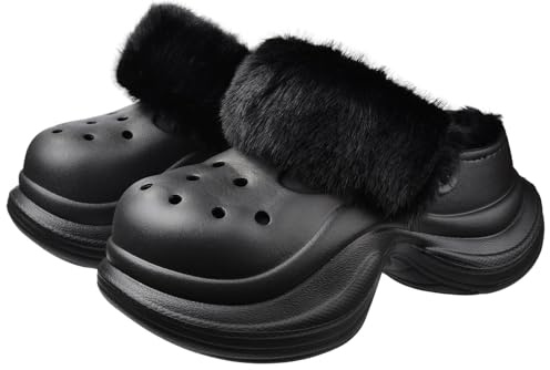 Harssidanzar Zoccoli con Plateau da Donna con Morbida Fodera, Scarpe da Giardino in Eva e Pile con Cinturino HL245EU, Nero, Taglia 39