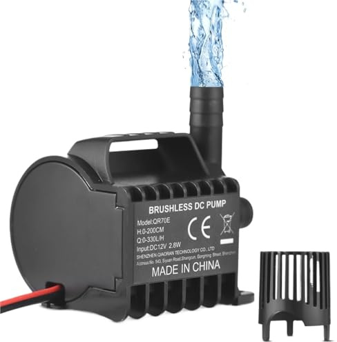 1 x 330 l/h elektrisk nedsänkbar pump, 12 V, liten fontänpump med maximal lyftning på 6,5 fot, 1,6 fots kabel och sugkoppsbas (330L 1H)